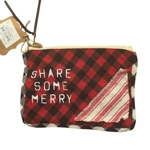 Mud Pie Share Some Merry Buffalo Check Pouch Coin Purse Cosmetic Bag NEW